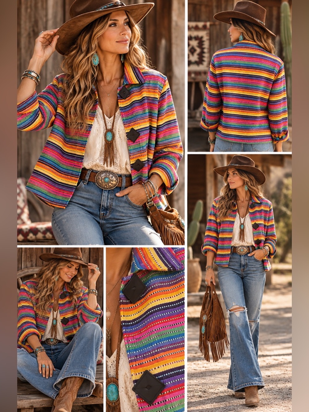 Painted Pony Colorful Striped Woven Jacket Southwestern Boho Western
